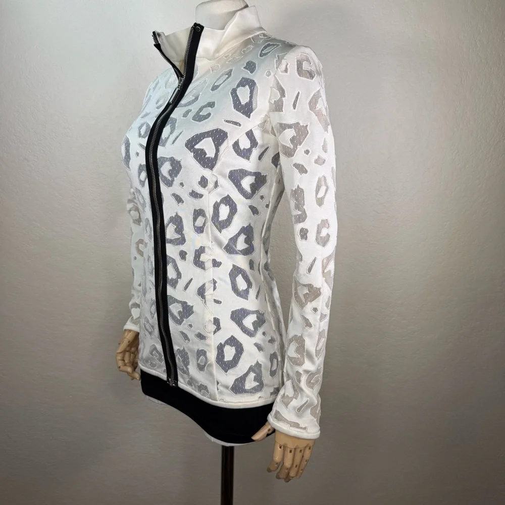 NWOT Anthony Vaccarello Semi Sheer Plumetis Animal Print France Zip Jacket XS